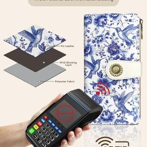 Floral Blue and White RFID Blocking Phone Wallet